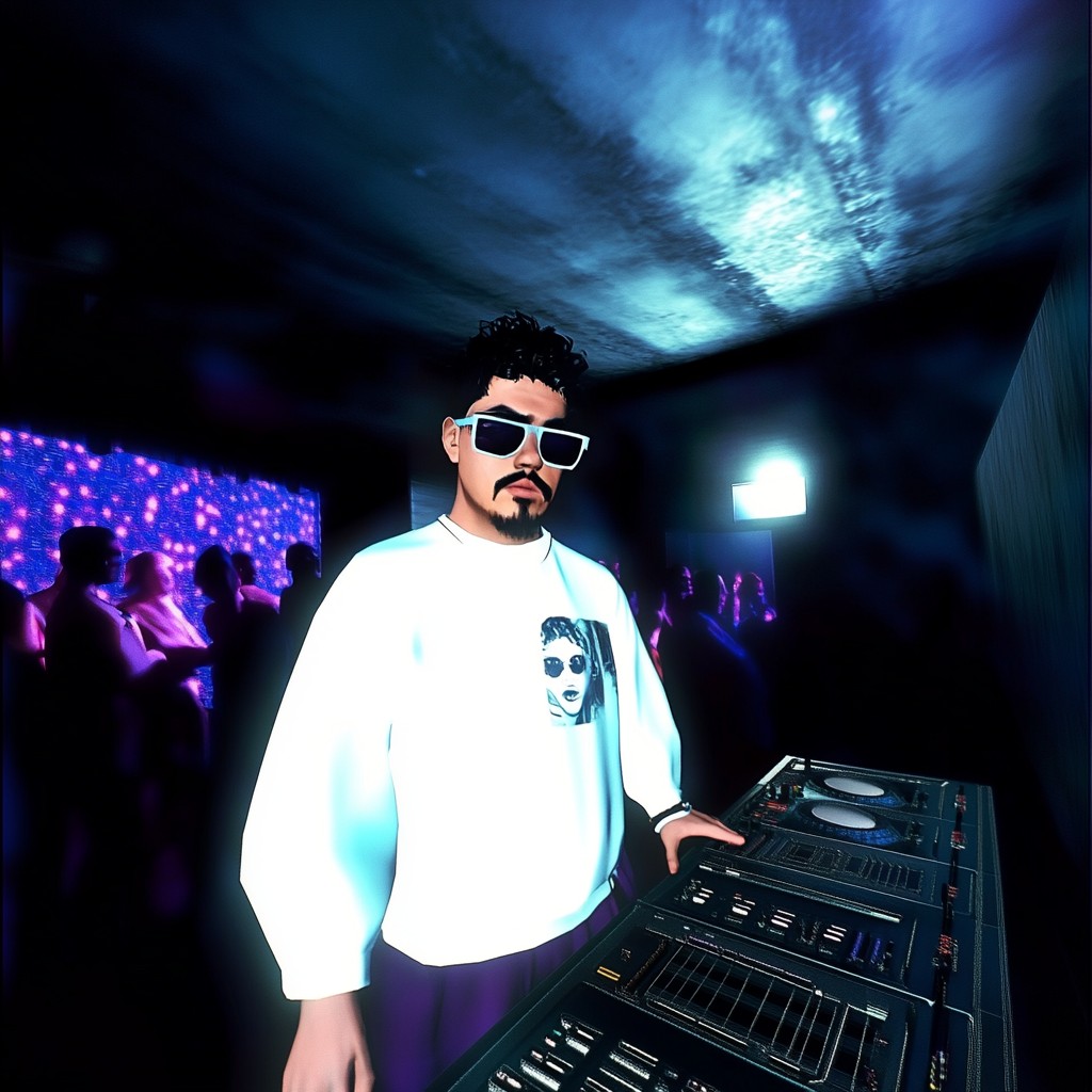 Etmae tocando en una cabina futurista